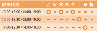 診療時間
				毎月第一日曜は休診です